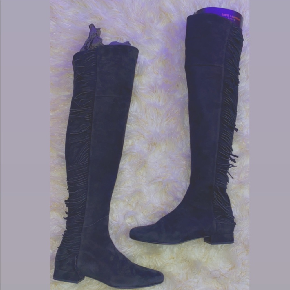 Saint Laurent black suede riding boots